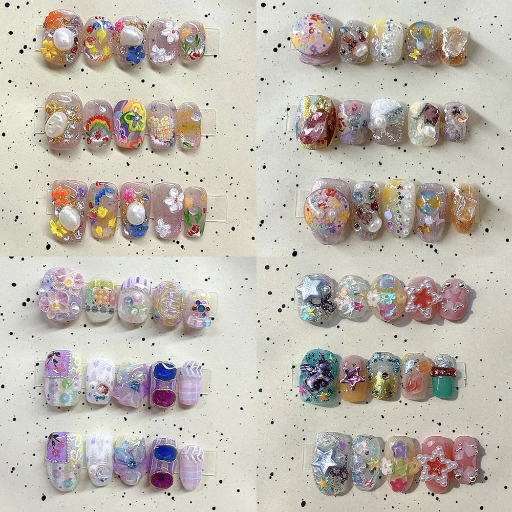 Cute Sweet Rainbow Pearl Colorful Glitter Nail Patch Stereoscopic Star Flower Gemstone Short Round Fake Nails Hand Accessories
Cute Sweet Rainbow Pearl Colorful Glitter Nail Patch Stereoscopic Star Flower Gemstone Short Round Fake Nails Hand Accessories