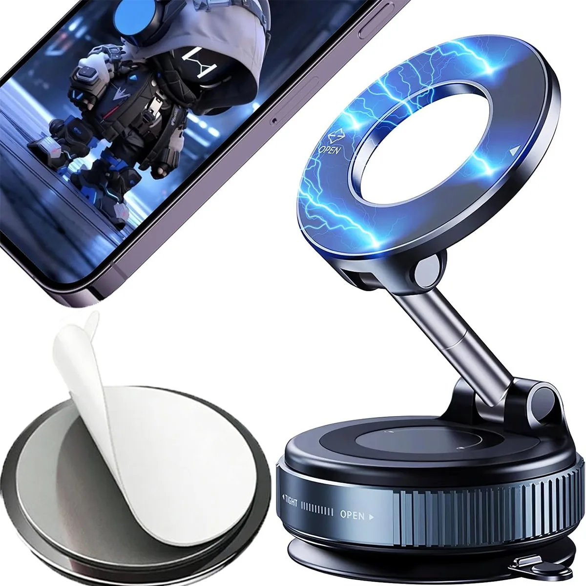 Upgraded Foldable Magnetic Car Phone Holder – N52 Magnet, 360° Rotatable, Dashboard Suction Cup, ABS, with Wrench & Mount Pad
Upgraded Foldable Magnetic Car Phone Holder – N52 Magnet, 360° Rotatable, Dashboard Suction Cup, ABS, with Wrench & Mount Pad