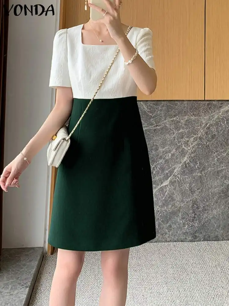 VONDA Elegant Dress 2024 Women Office Sundress Sexy Short Puff Sleeve Color Patchwork Vestidos Square Collar Casual Robe
VONDA Elegant Dress 2024 Women Office Sundress Sexy Short Puff Sleeve Color Patchwork Vestidos Square Collar Casual Robe