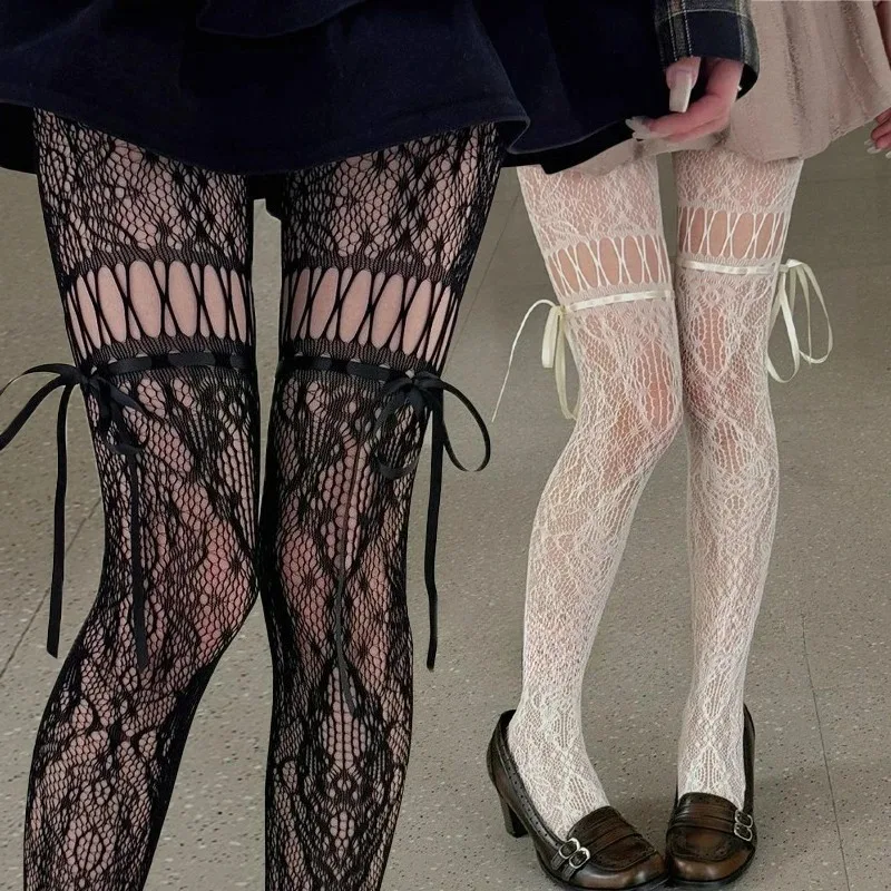 Gothic Hollowed Lace Tie Fishnet Suspender Socks for Women Sexy Slim Nylon Mesh Thigh High Stockings White Tights Pantyhose
Gothic Hollowed Lace Tie Fishnet Suspender Socks for Women Sexy Slim Nylon Mesh Thigh High Stockings White Tights Pantyhose