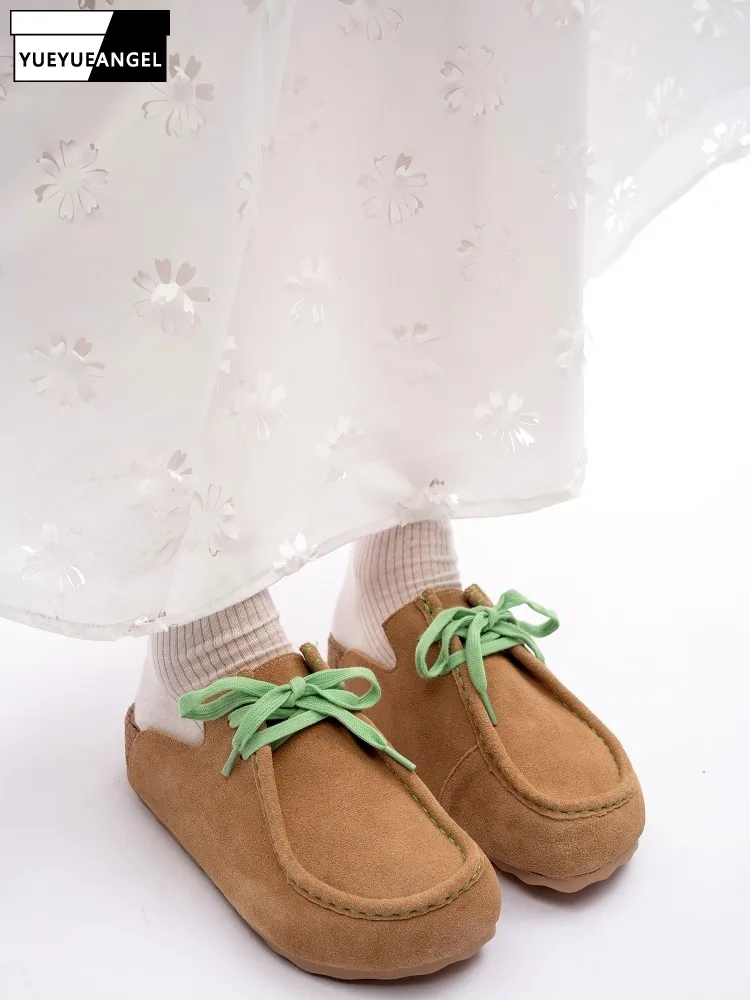 Spring Summer Women Wearing Outside Close Toe Slippers Split Leather Suede Casual Slides Lace Up Thick Soled Footwear Female
Spring Summer Women Wearing Outside Close Toe Slippers Split Leather Suede Casual Slides Lace Up Thick Soled Footwear Female