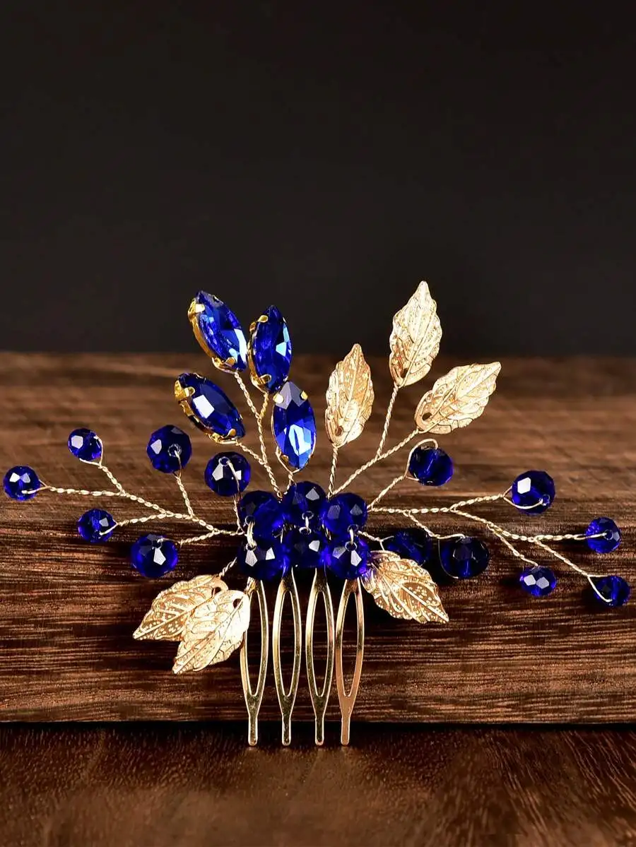Handmade Blue Crystal Leaf Hair Comb For Bridal Wedding Party
Handmade Blue Crystal Leaf Hair Comb For Bridal Wedding Party