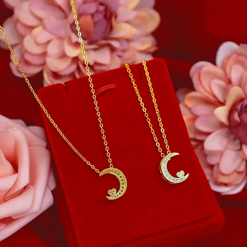 9999 Real Gold 24K Japan and Korea fashion women's micro-inlaid crescent necklace collarbone necklace
9999 Real Gold 24K Japan and Korea fashion women's micro-inlaid crescent necklace collarbone necklace