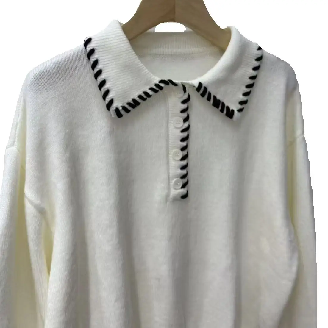Spring/Fall Women Contrast Stitch Polo Neck Long Sleeve Solid Knit Pullover Single-breasted Loose Soft Casual Elegant Sweater
Spring/Fall Women Contrast Stitch Polo Neck Long Sleeve Solid Knit Pullover Single-breasted Loose Soft Casual Elegant Sweater