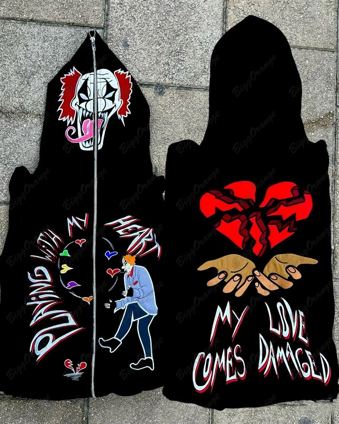 American autumn and winter clown heartbreak pattern black hooded coat y2k women's lax High Street Gothic zippered cardiga hoodie
American autumn and winter clown heartbreak pattern black hooded coat y2k women's lax High Street Gothic zippered cardiga hoodie