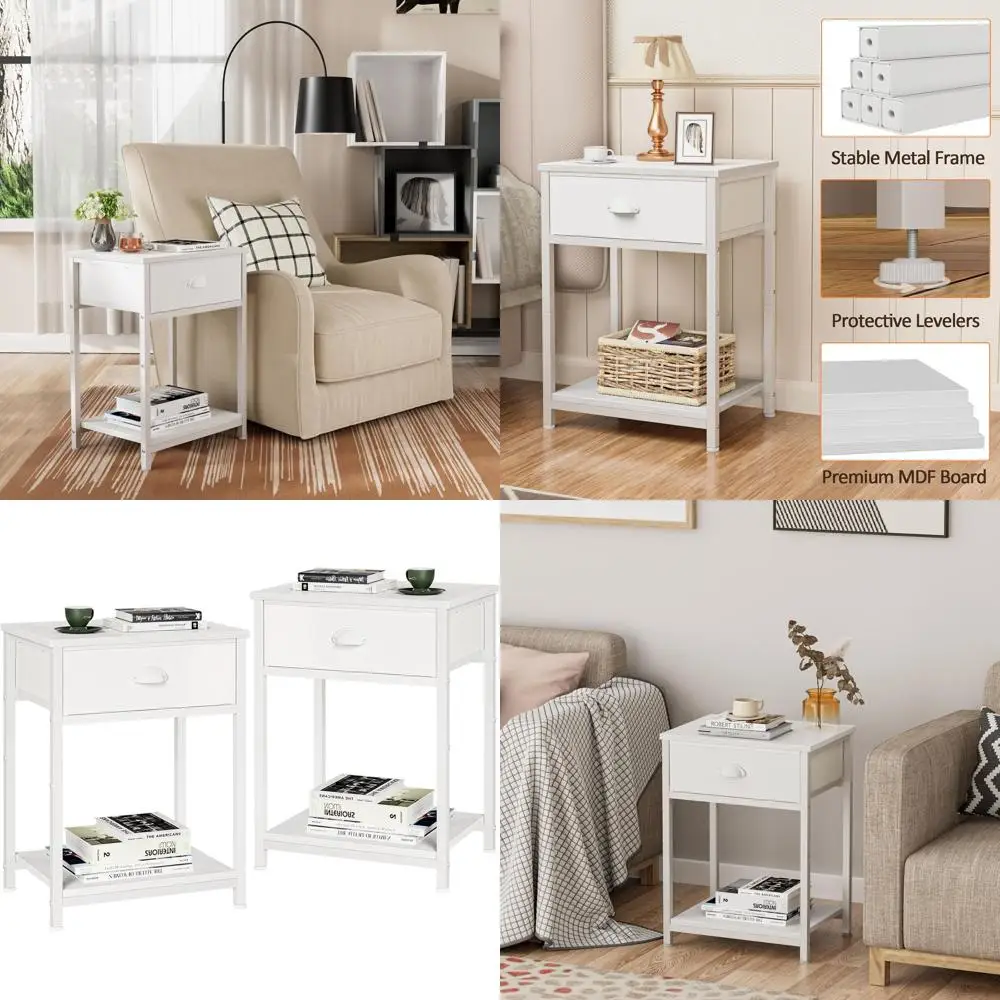Pair of White Fabric-Drawer Nightstands, Compact 2-Tier Storage Side Tables for Living Spaces, Bedroom, and Dorms
Pair of White Fabric-Drawer Nightstands, Compact 2-Tier Storage Side Tables for Living Spaces, Bedroom, and Dorms