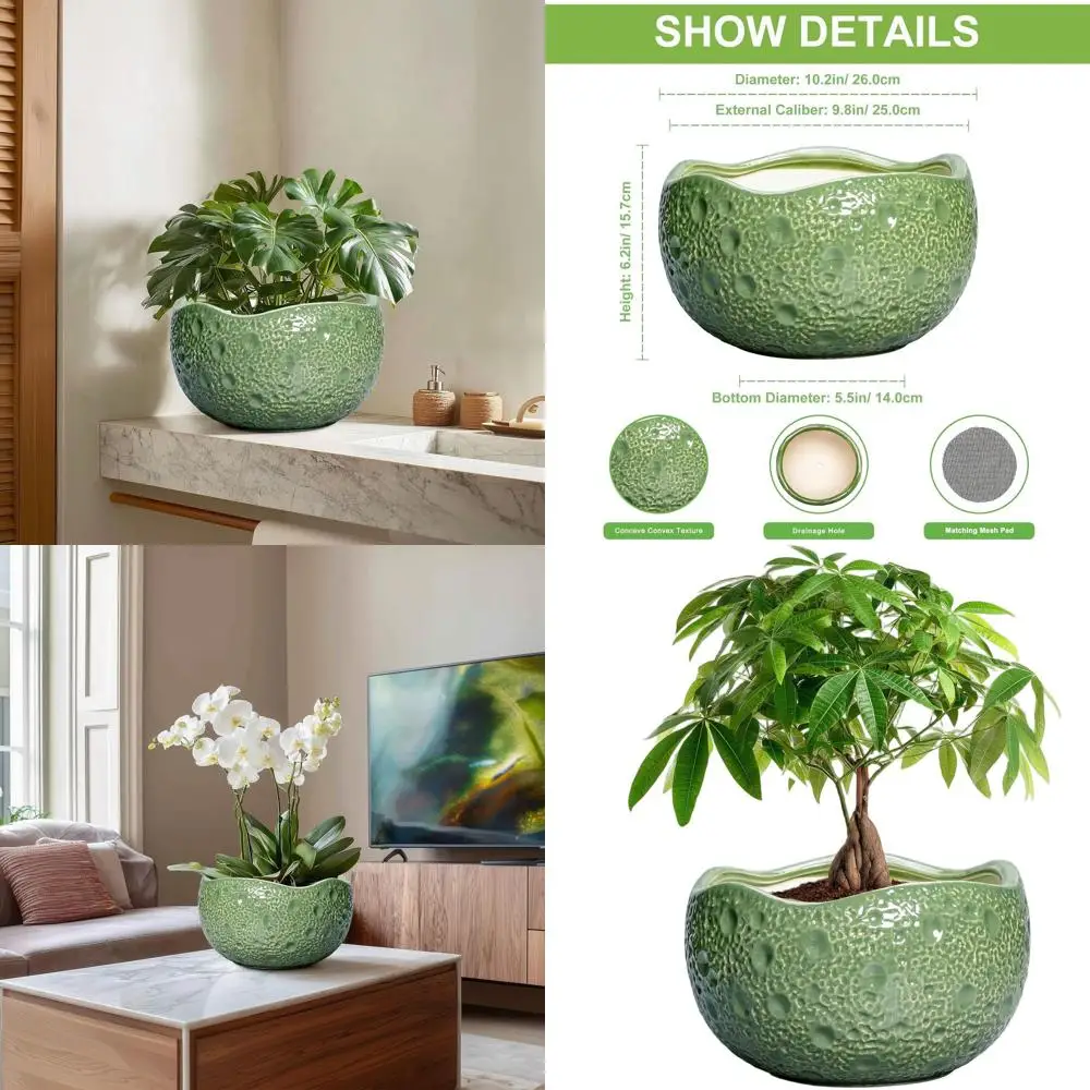 10 Inch Round Plant Pot with Drainage Hole - Suitable for Indoor and Outdoor, Bonsai, and Living Room Decor, Ideal for Plant Ent
10 Inch Round Plant Pot with Drainage Hole - Suitable for Indoor and Outdoor, Bonsai, and Living Room Decor, Ideal for Plant Ent