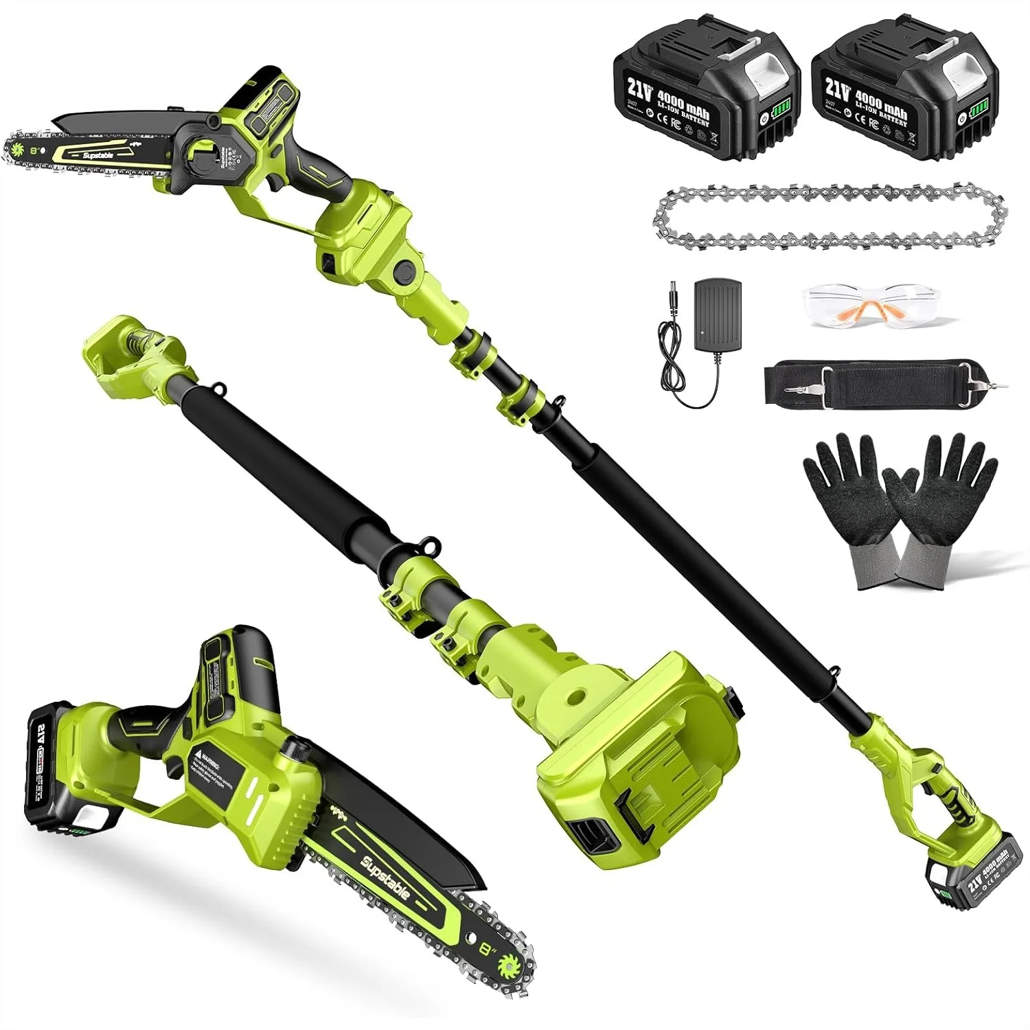 Electric Pole Saw for Tree Trimming, 8 Inch & 6 Inch Mini Chainsaw Cordless with Extension Pole, 16Ft Reach, 2x4.0Ah Battery
Electric Pole Saw for Tree Trimming, 8 Inch & 6 Inch Mini Chainsaw Cordless with Extension Pole, 16Ft Reach, 2x4.0Ah Battery