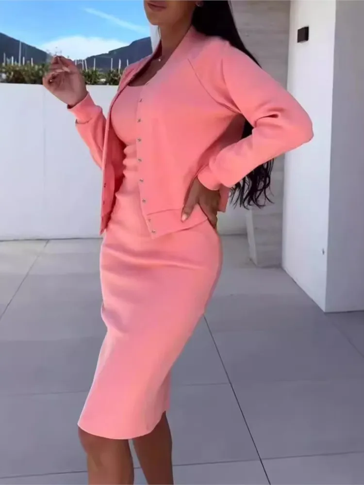 Spring Summer Sexy Slimming Suspender Dress Long-sleeved Coat Two-piece Set Women's Gentle Style Simple Solid Color Skirt Set
Spring Summer Sexy Slimming Suspender Dress Long-sleeved Coat Two-piece Set Women's Gentle Style Simple Solid Color Skirt Set