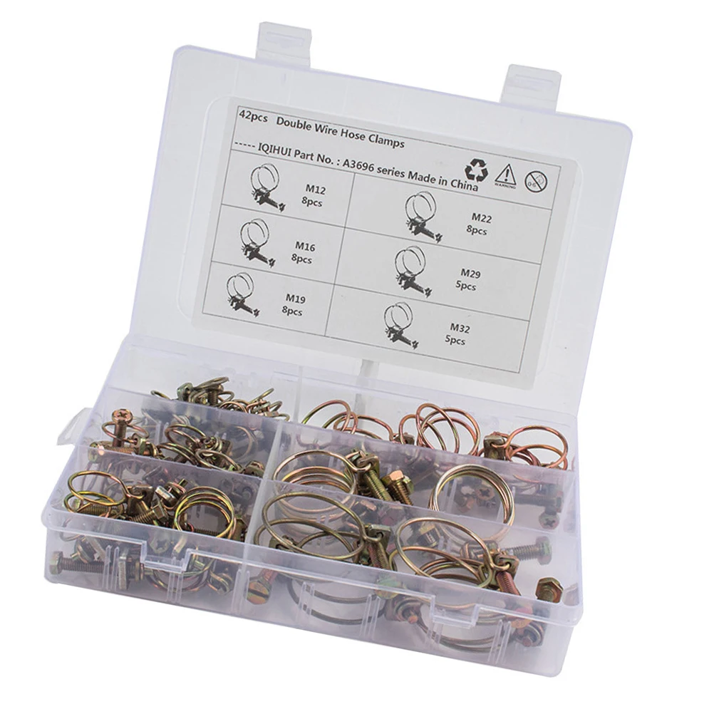 42pcs Double Wire Hose Clamp Iron Adjustable Oil Tube Clamps Clip Strong Corrosion Resistance Anti Pressure Industrial Home Use
42pcs Double Wire Hose Clamp Iron Adjustable Oil Tube Clamps Clip Strong Corrosion Resistance Anti Pressure Industrial Home Use