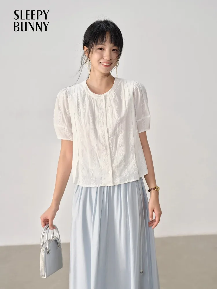 Elegant Sweet Youthful Puff Sleeve Cotton Blouse White Round Neck Summer Embroidered Top Slim Casual Fashion Outfit for Women
Elegant Sweet Youthful Puff Sleeve Cotton Blouse White Round Neck Summer Embroidered Top Slim Casual Fashion Outfit for Women