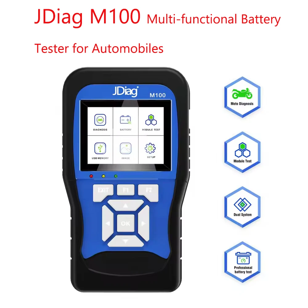 JDiag M100 Professional Edition Автомобильный и мотоциклетный диагностический прибор для аккумуляторов с многофункциональной способностью тестирования
JDiag M100 Professional Edition Автомобильный и мотоциклетный диагностический прибор для аккумуляторов с многофункциональной способностью тестирования