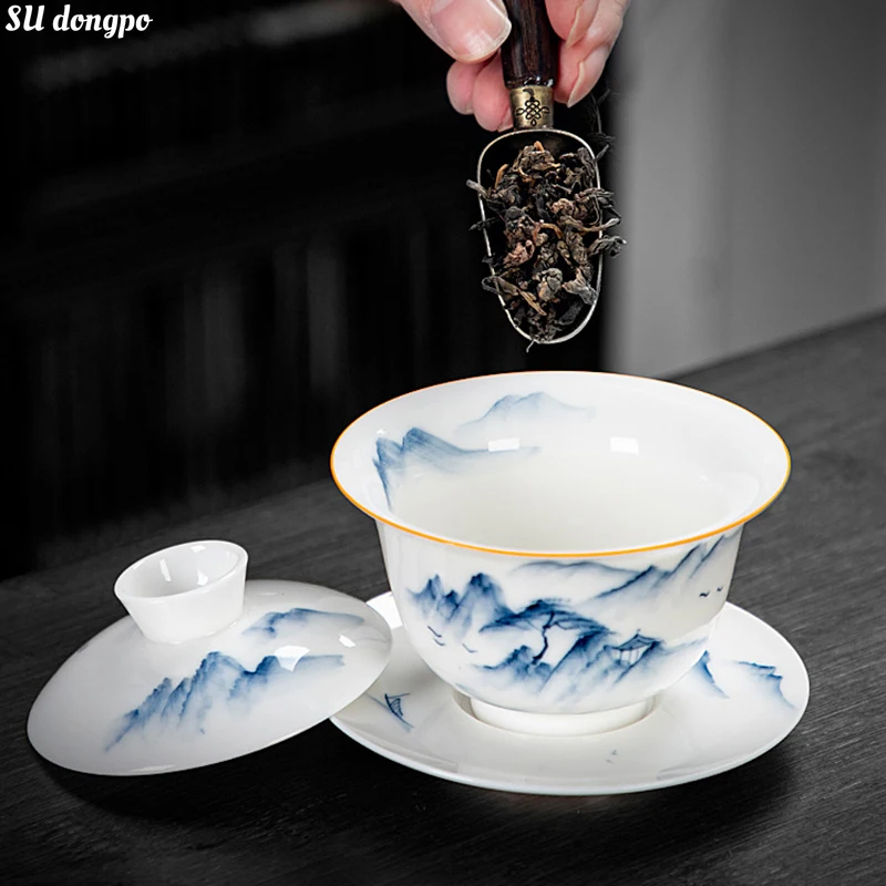 Sheep Fat Jade Porcelain White Gaiwan Ceramic Hand-painted Green Hill Kungfu Tea Set Chinese Style
Sheep Fat Jade Porcelain White Gaiwan Ceramic Hand-painted Green Hill Kungfu Tea Set Chinese Style