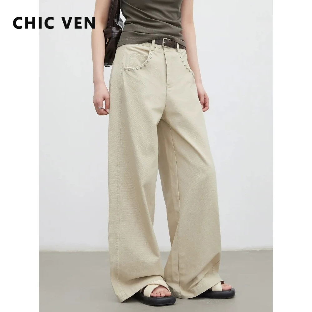 CHIC VEN Fashion Women Pants Loose Casual Silver Studded High Waisted Straight Female Wide Leg Trousers Spring Summer 2026
CHIC VEN Fashion Women Pants Loose Casual Silver Studded High Waisted Straight Female Wide Leg Trousers Spring Summer 2026