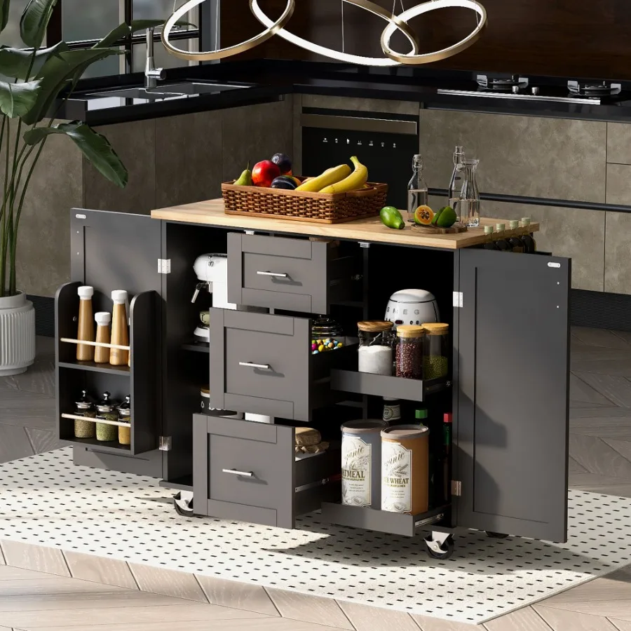 KK Rolling Kitchen Island with Storage Kitchen Cart with Rubber Wood Top 3 Drawer 2 SlideOut Shelf and Internal Storage Rack Ki
KK Rolling Kitchen Island with Storage Kitchen Cart with Rubber Wood Top 3 Drawer 2 SlideOut Shelf and Internal Storage Rack Ki