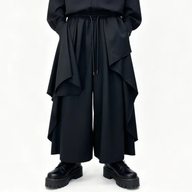 Men'S Casual Pants, Dark-Toned Irregular Skirt-Pants, Loose High-Waisted Drawstring Wide-Leg Cropped Pants 26062
Men'S Casual Pants, Dark-Toned Irregular Skirt-Pants, Loose High-Waisted Drawstring Wide-Leg Cropped Pants 26062