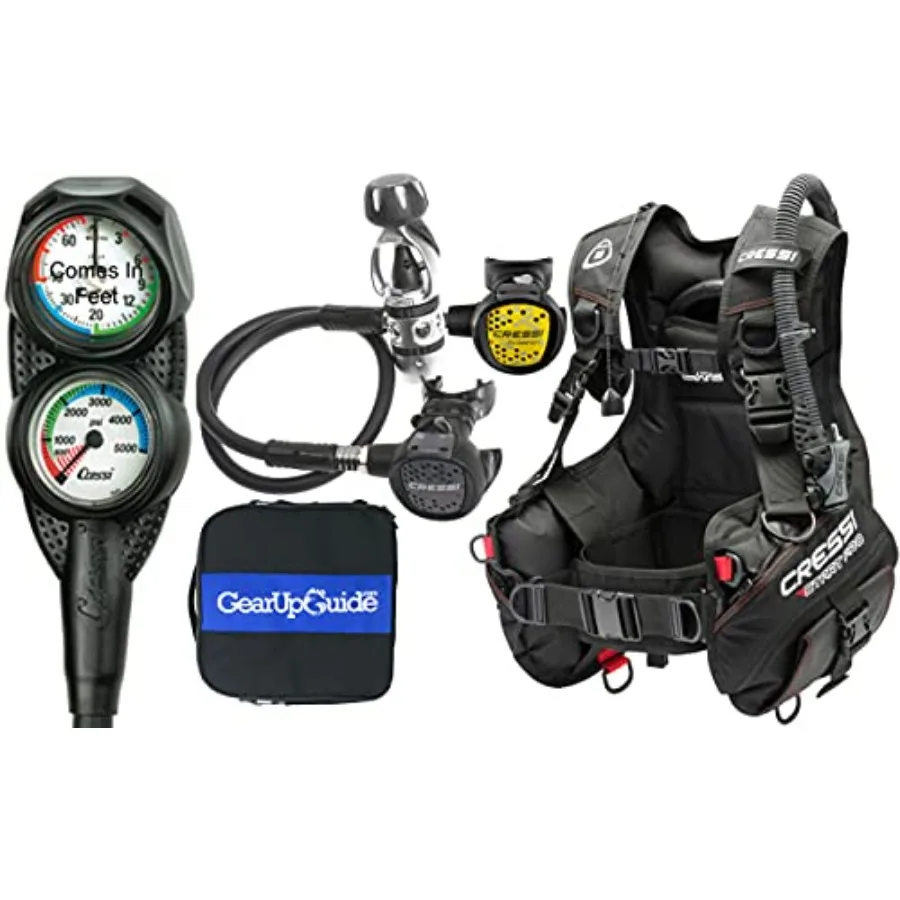 Scuba diving gear package for beginners: nylon BCD in black, integrated mini console PD2 gauge, compact AC2 regulator set in ma
Scuba diving gear package for beginners: nylon BCD in black, integrated mini console PD2 gauge, compact AC2 regulator set in ma