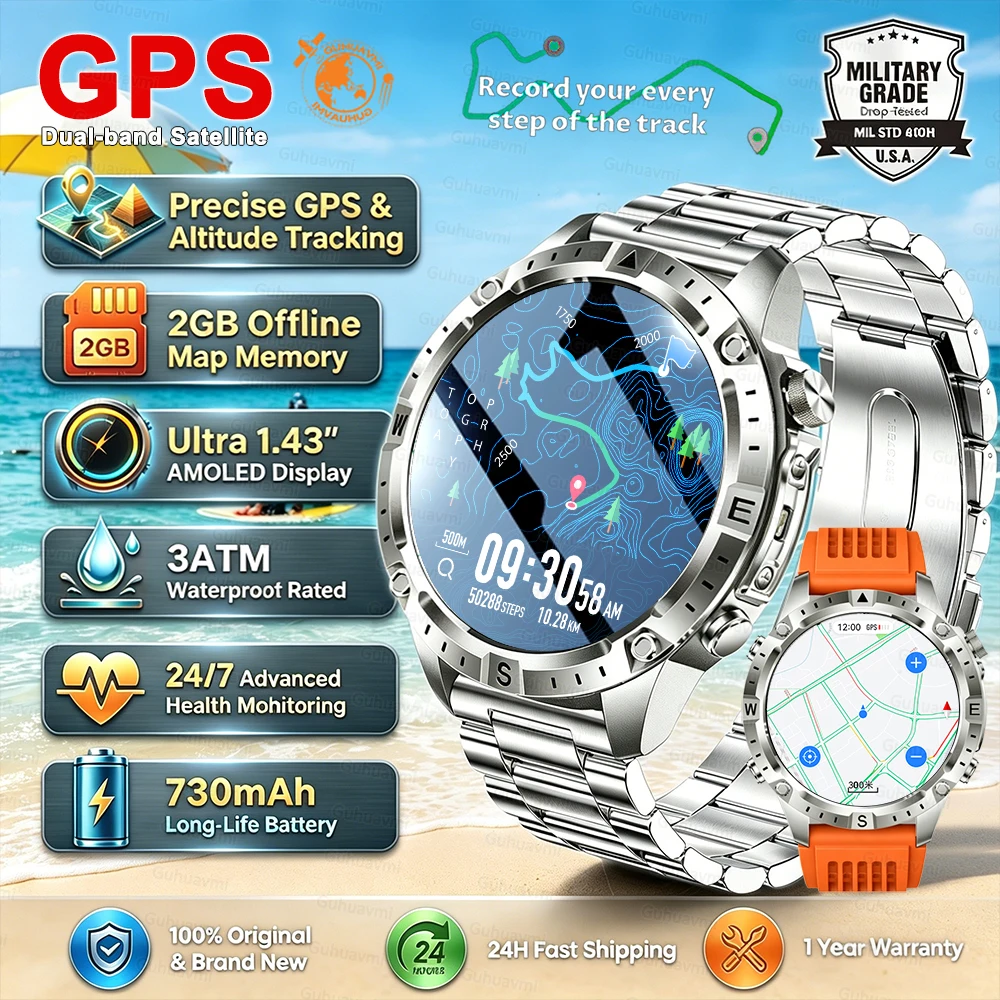 Smart Watch for Men GPS Offline Maps 2G ROM 10ATM Waterproof Heart Rate Diving Skiing Hiking Rugged Durable Smartwatch Men Women
Smart Watch for Men GPS Offline Maps 2G ROM 10ATM Waterproof Heart Rate Diving Skiing Hiking Rugged Durable Smartwatch Men Women
