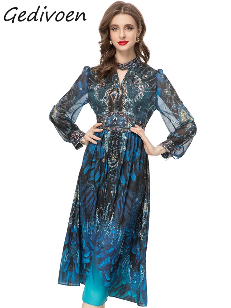 Gedivoen Autumn Fashion Designer Vintage Print Party Dress Women Lantern Sleeve Diamond Button High Waist Slim A-LINE Long Dress
Gedivoen Autumn Fashion Designer Vintage Print Party Dress Women Lantern Sleeve Diamond Button High Waist Slim A-LINE Long Dress
