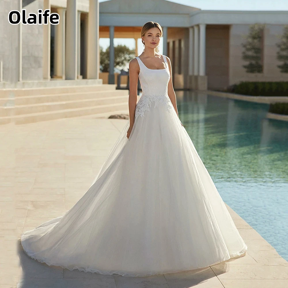 Olaife Vintage Square Satin Wedding Dresses Elegant Sleeveless Appliques Tulle Sweep Train A-Line Bridal Gown Robe De Mariee
Olaife Vintage Square Satin Wedding Dresses Elegant Sleeveless Appliques Tulle Sweep Train A-Line Bridal Gown Robe De Mariee