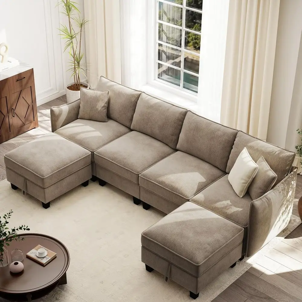 112" ular U-Shaped Sectional Soa, ern 6-Seat Cloud Couch with 2 Storage Ottomans, Comy Chenille Convertible urniture Set or Livi
112" ular U-Shaped Sectional Soa, ern 6-Seat Cloud Couch with 2 Storage Ottomans, Comy Chenille Convertible urniture Set or Livi