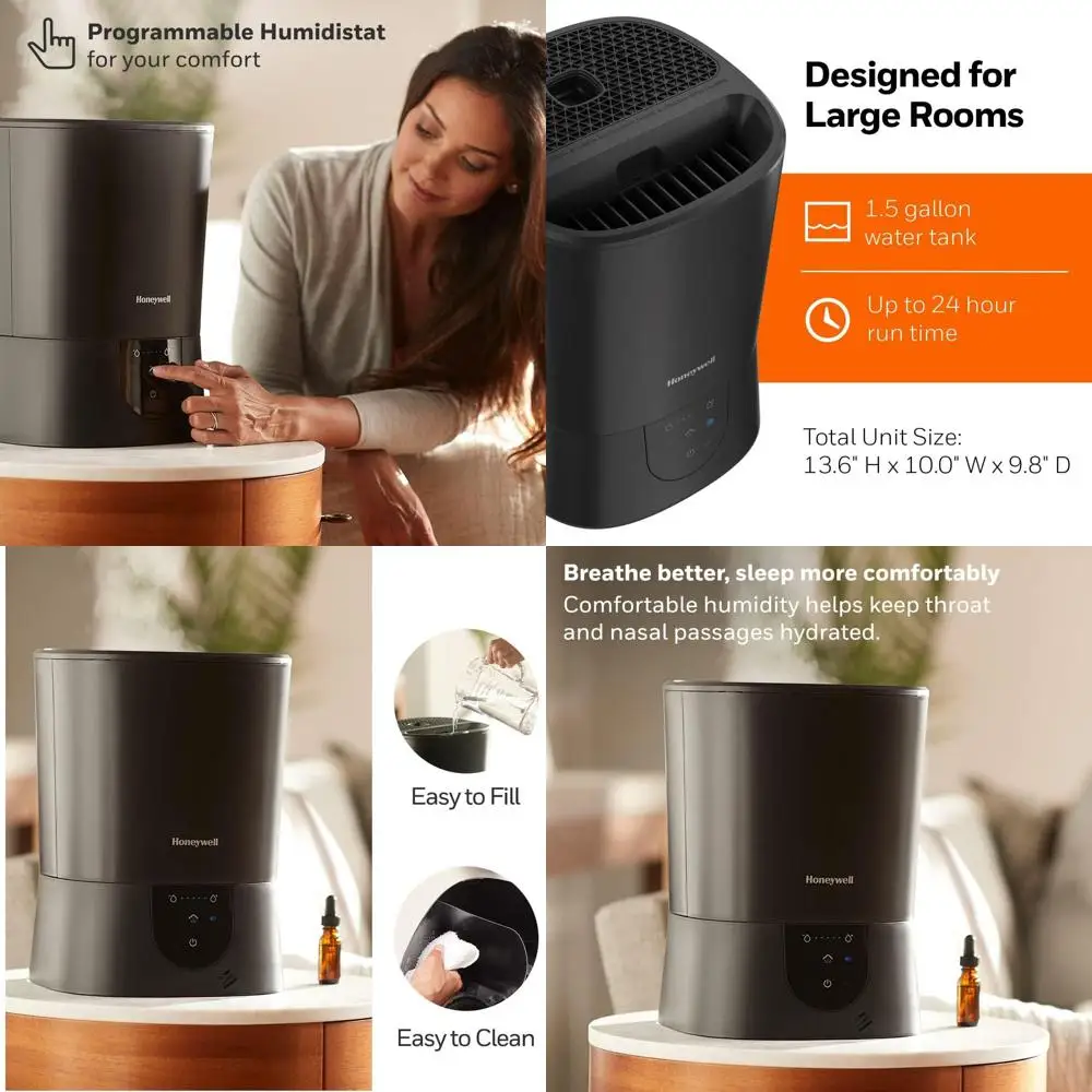 Medium Room Warm Mist Humidifier with 1.5 Gallon Tank and Humidistat for Comfortable Environment
Medium Room Warm Mist Humidifier with 1.5 Gallon Tank and Humidistat for Comfortable Environment