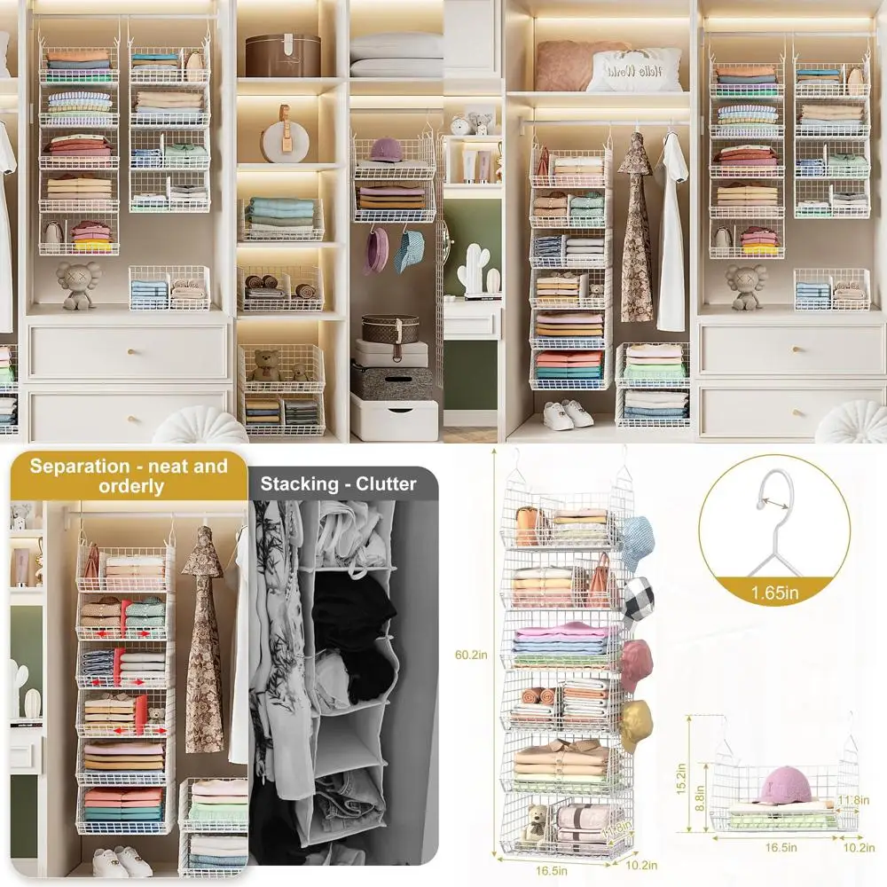 Очень большой 6-уровневый подвесной органайзер для шкафа с 5 крючками и 4 разделителями для свитеров, сумок, головных уборов - белый
Очень большой 6-уровневый подвесной органайзер для шкафа с 5 крючками и 4 разделителями для свитеров, сумок, головных уборов - белый