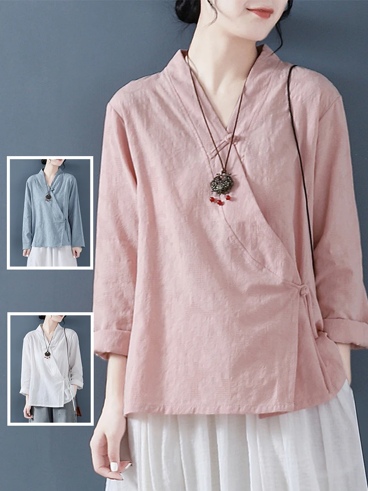 Early Autumn Cotton Linen irt Large Size Women's V-ne Long Sve Color Zen Tea Costume Top Women's Faion
Early Autumn Cotton Linen irt Large Size Women's V-ne Long Sve Color Zen Tea Costume Top Women's Faion