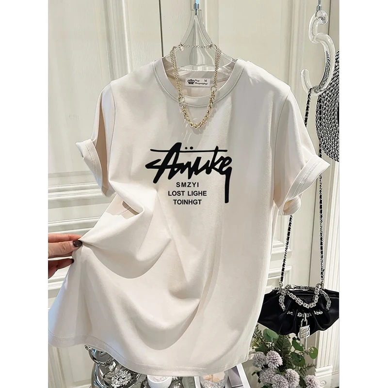 Women Chic Letter Printed T-shirt Summer Street Fashion Vintage Y2k O-neck Tops Tees Breathable Pure Cotton Pullover Tunic
Women Chic Letter Printed T-shirt Summer Street Fashion Vintage Y2k O-neck Tops Tees Breathable Pure Cotton Pullover Tunic