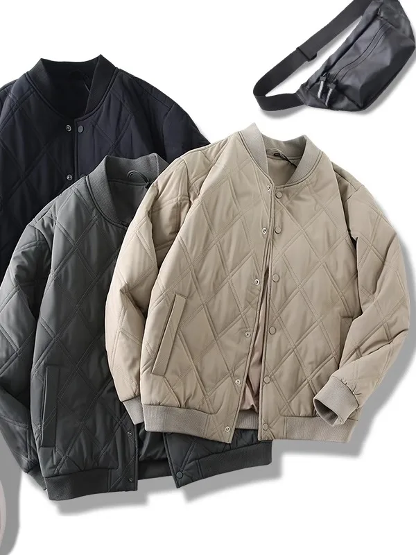 Men's Fashionable Diamond Stitched Baseball Collar Cotton Jacket Warmth Locking Autumn Winter Cotton Padded Coat Standard Fit
Men's Fashionable Diamond Stitched Baseball Collar Cotton Jacket Warmth Locking Autumn Winter Cotton Padded Coat Standard Fit