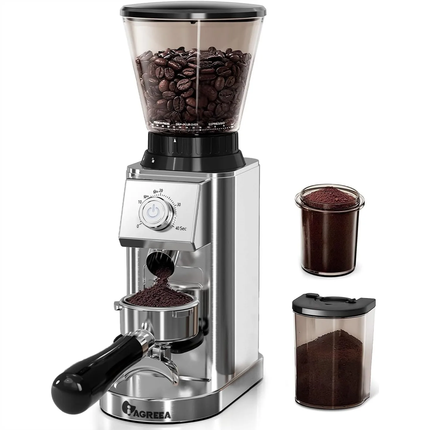 Conical Burr Coffee Grinder, 48 Grind Settings, 450RPM Low-Speed Anti-Static, Precision Timer, Portafilter Holder for Espresso
Conical Burr Coffee Grinder, 48 Grind Settings, 450RPM Low-Speed Anti-Static, Precision Timer, Portafilter Holder for Espresso