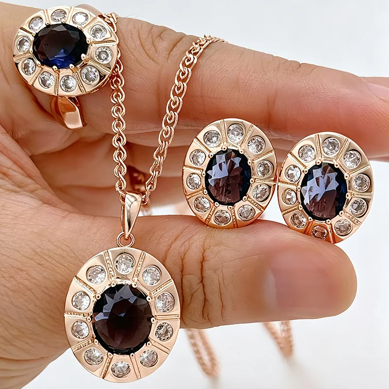 Kinel Hot Big Purple Natural Zircon Flower Ring Earrings Necklace For Women Fashion 585 Rose Gold Color Fine Vintage Jewelry Set
Kinel Hot Big Purple Natural Zircon Flower Ring Earrings Necklace For Women Fashion 585 Rose Gold Color Fine Vintage Jewelry Set
