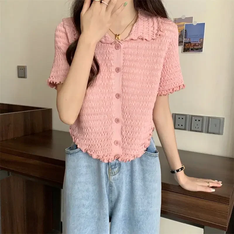 Shirts Women Solid V-neck Korean Style Ladies Single Breasted All-match Design Summer Short Sleeve Streetwear Office Leisure Ins
Shirts Women Solid V-neck Korean Style Ladies Single Breasted All-match Design Summer Short Sleeve Streetwear Office Leisure Ins