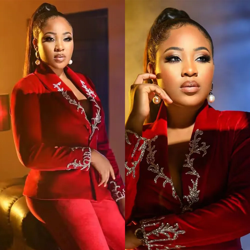 Dark Red Velvet Women Suit Set 2 Pieces Crystal Beading Wedding Tuxedos Formal Luxury Office Lady Jacket Coat Tailored
Dark Red Velvet Women Suit Set 2 Pieces Crystal Beading Wedding Tuxedos Formal Luxury Office Lady Jacket Coat Tailored