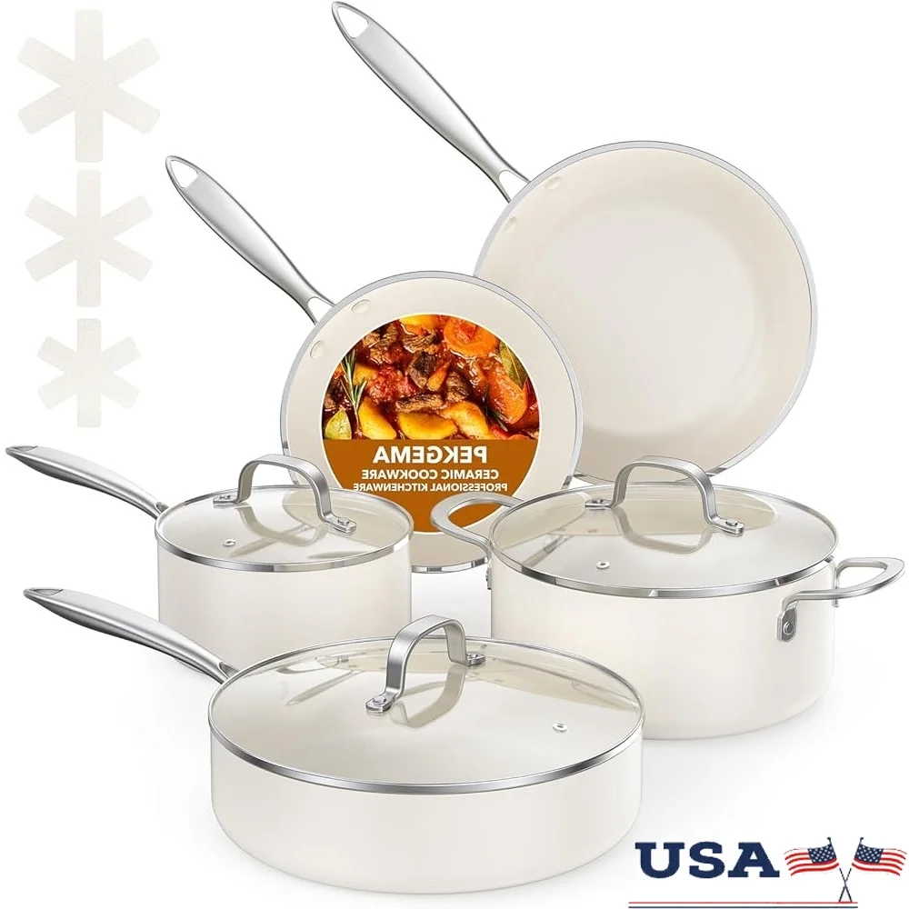 Nonstick Ceramic Cookware Set 11 Pcs Healthy PFAS PFOA PTFE Free Induction Compatible Oven Safe Easy Clean Durable Pots Pans
Nonstick Ceramic Cookware Set 11 Pcs Healthy PFAS PFOA PTFE Free Induction Compatible Oven Safe Easy Clean Durable Pots Pans