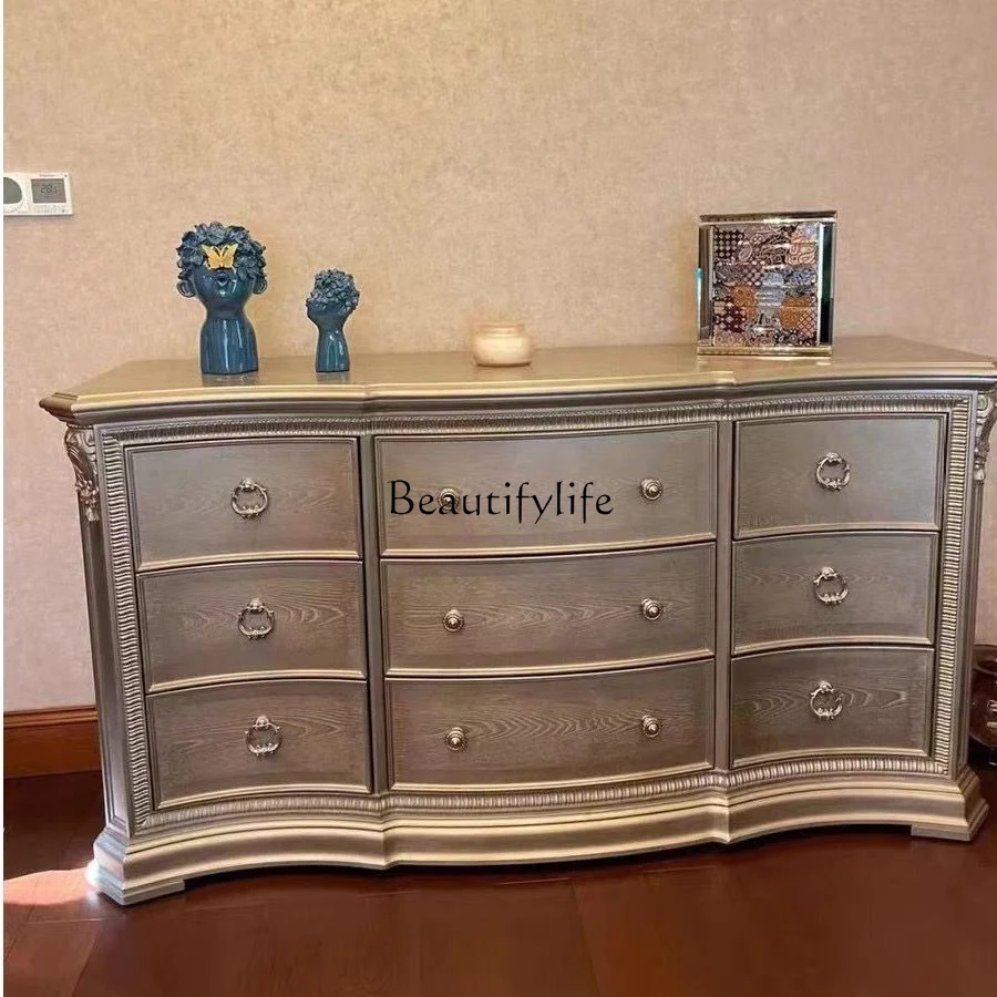 American solid wood chest, bedroom retro light luxury nine chest solid wood carving flower
American solid wood chest, bedroom retro light luxury nine chest solid wood carving flower