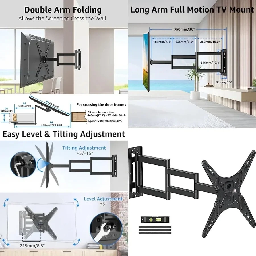 Corner TV Wall Mount for Most 26-65 Inch TVs, Long Arm TV Mount with 30 Inch Extension Arm, Smooth Swivel Tilt Single Stud Full Motion Bracket Max VESA 400x400mm, 77 lbs Heavy Duty
Corner TV Wall Mount for Most 26-65 Inch TVs, Long Arm TV Mount with 30 Inch Extension Arm, Smooth Swivel Tilt Single Stud Full Motion Bracket Max VESA 400x400mm, 77 lbs Heavy Duty