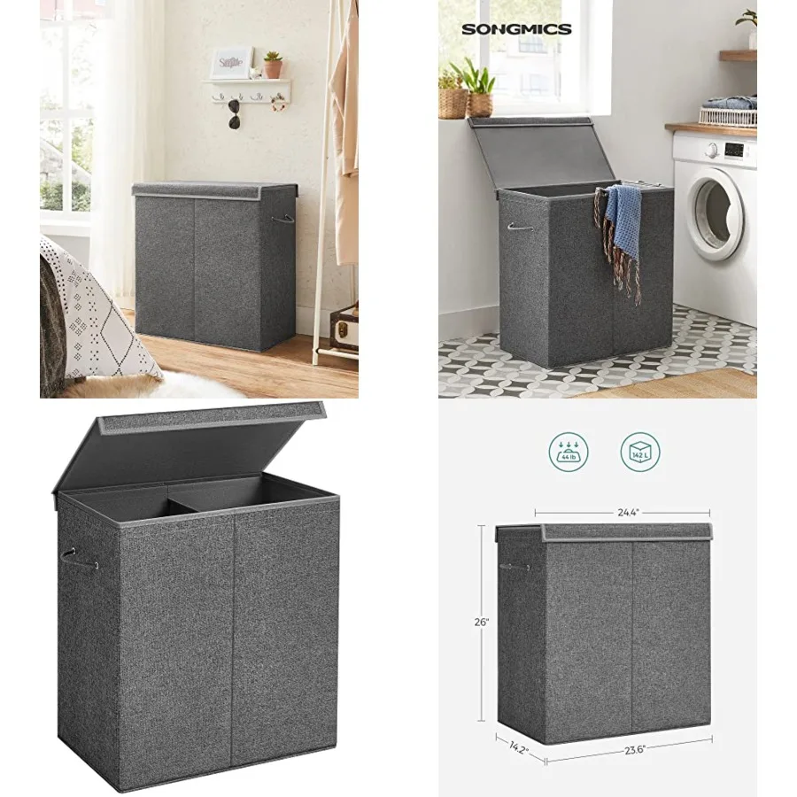 Laundry Basket, Laundry Hamper with 2 Compartments, 37.5 Gal. Foldable Laundry Sorter with Magnetic Lid and Handles, Removable
Laundry Basket, Laundry Hamper with 2 Compartments, 37.5 Gal. Foldable Laundry Sorter with Magnetic Lid and Handles, Removable