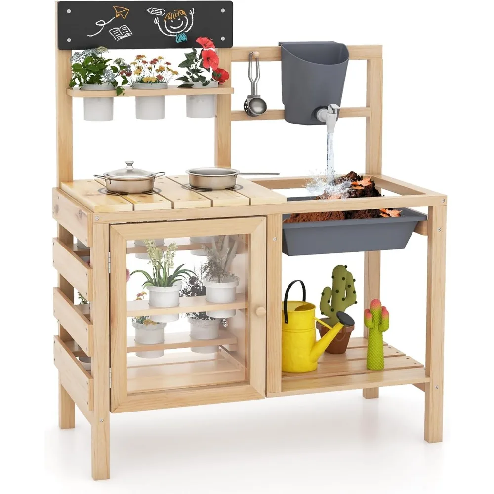 HONEY JOY Mud Kitchen, Fir Wood Outside Play Kitchen for Toddlers, Realistic Faucet & Water Tank, Stoves, Sink, Storage Shelf, 1
HONEY JOY Mud Kitchen, Fir Wood Outside Play Kitchen for Toddlers, Realistic Faucet & Water Tank, Stoves, Sink, Storage Shelf, 1