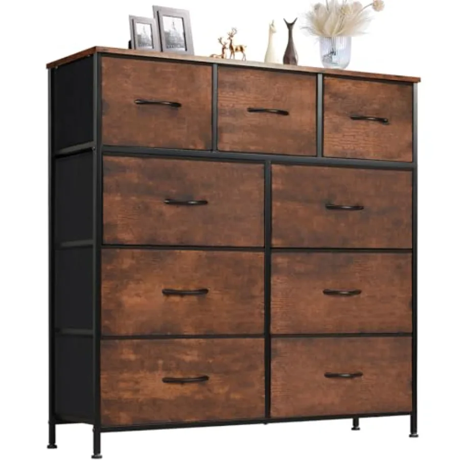 Dresser for Bedroom with 9 Storage Drawers, Large Fabric Storage Tower Organizer, Chest of Drawers with Metal Frame Wooden Top
Dresser for Bedroom with 9 Storage Drawers, Large Fabric Storage Tower Organizer, Chest of Drawers with Metal Frame Wooden Top