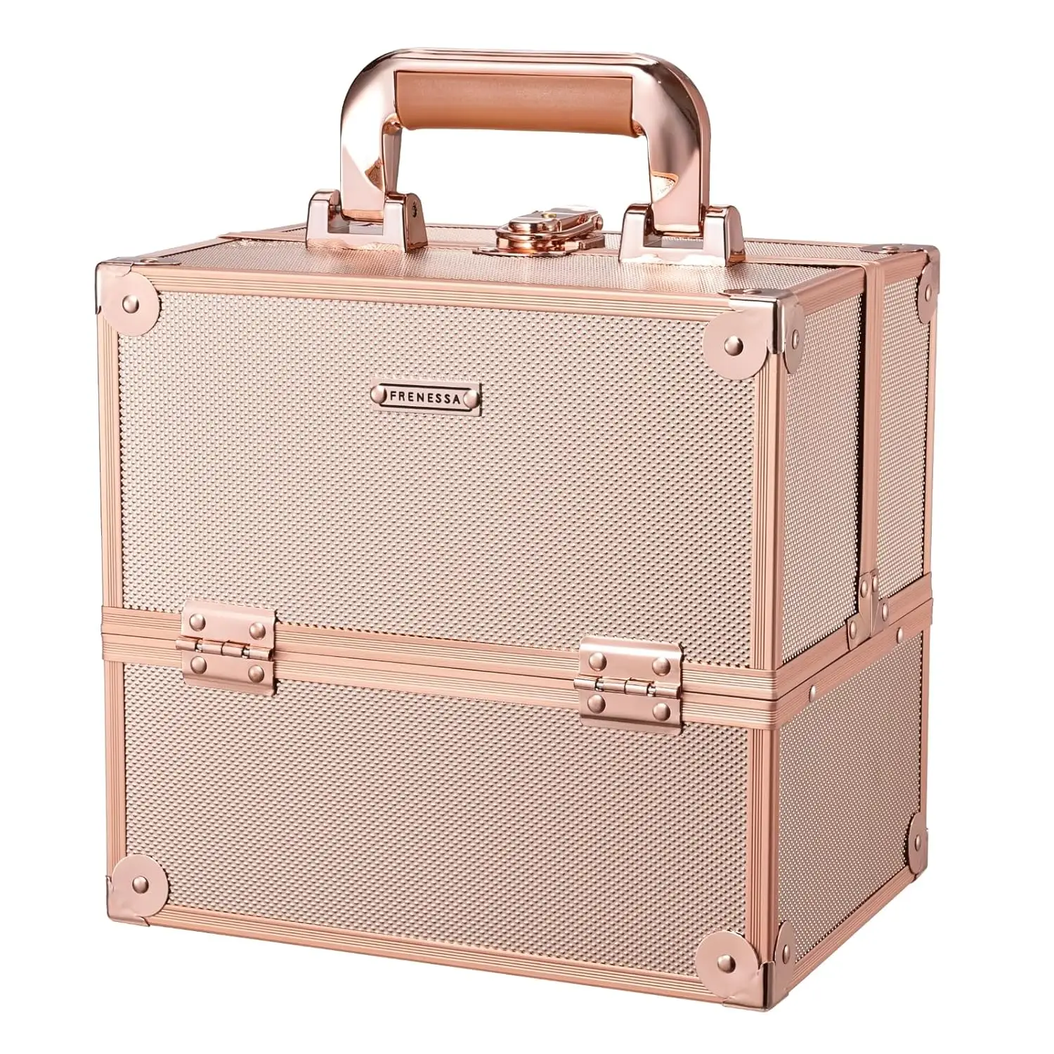 Portable Makeup Train Case with Dividers & Lock, Rose Gold Travel Cosmetic Organizer for Artists, Nail, Sewing Storage
Portable Makeup Train Case with Dividers & Lock, Rose Gold Travel Cosmetic Organizer for Artists, Nail, Sewing Storage