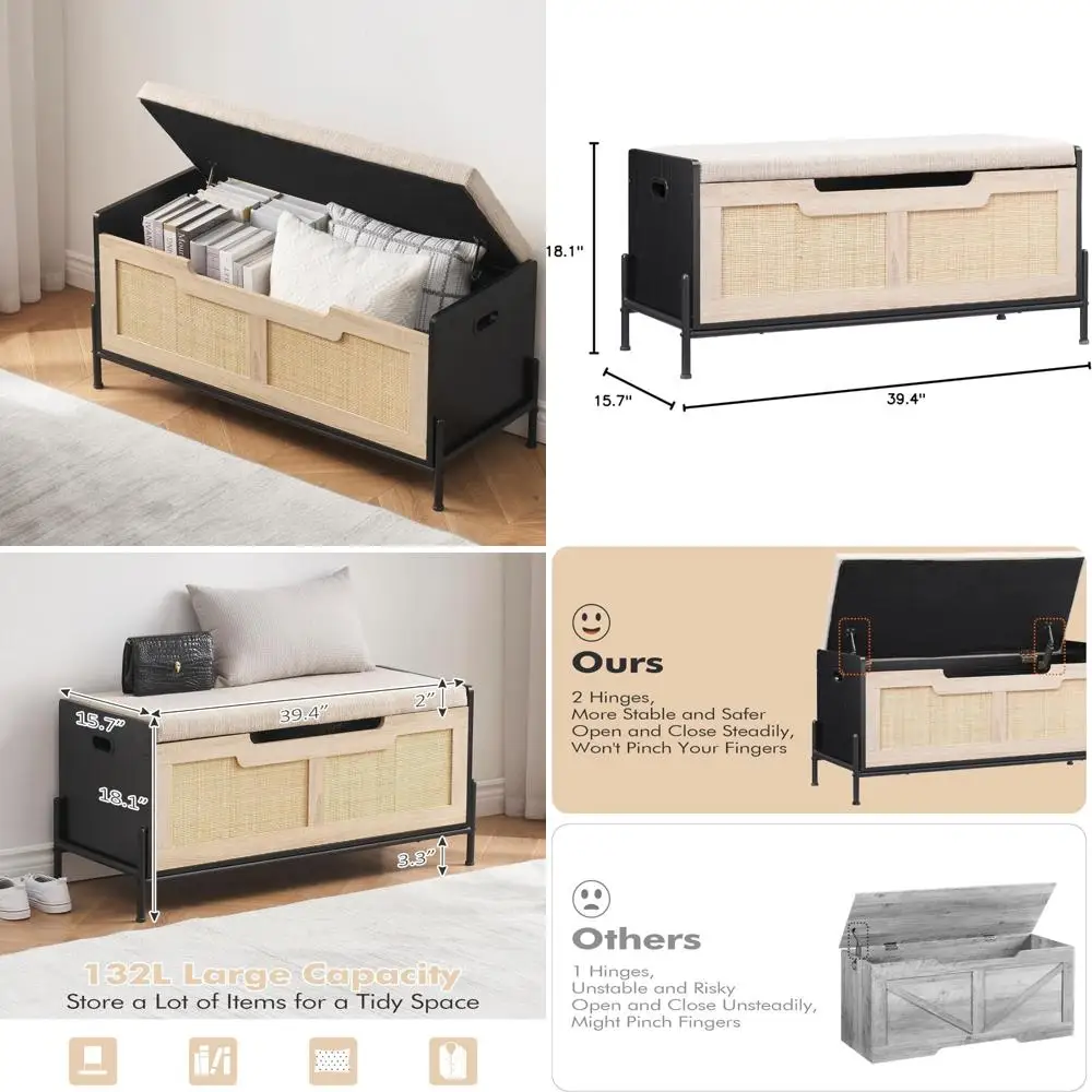 Скамья для хранения из ротанга с подушкой, 39,4 дюйма, сундук для хранения обуви в прихожей, 2 предохранительных петли для повышенной устойчивости
Скамья для хранения из ротанга с подушкой, 39,4 дюйма, сундук для хранения обуви в прихожей, 2 предохранительных петли для повышенной устойчивости