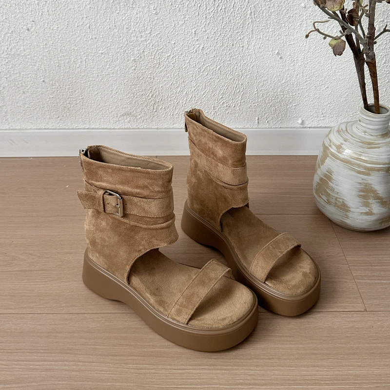 Platform Open-toe Cool Boots for Women in Summer, All-match Heightening and Slimming Retro Scrub Roman Sandals
Platform Open-toe Cool Boots for Women in Summer, All-match Heightening and Slimming Retro Scrub Roman Sandals