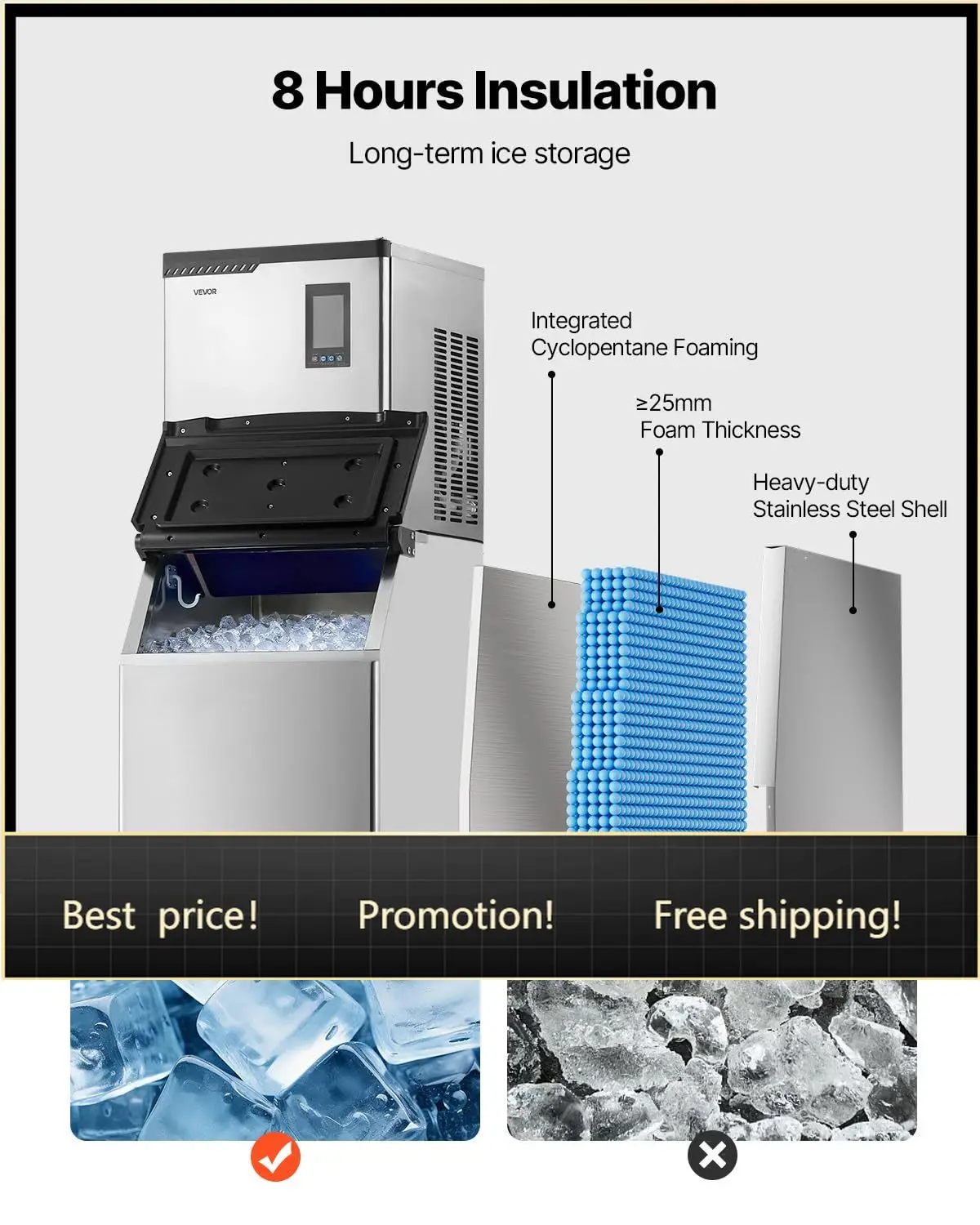 Commercial Ice Maker Machine, 300LBS/24H Ice-Making Machine with 300LBS Stainless Steel Storage Bin, Auto Self-Cleaning Ice Make
Commercial Ice Maker Machine, 300LBS/24H Ice-Making Machine with 300LBS Stainless Steel Storage Bin, Auto Self-Cleaning Ice Make