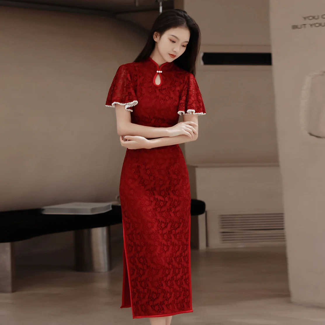 New Red Summer Cheongsam Women's New Lace Slim Cheongsam Chinese Style Dress 2024 Qipao for Women
New Red Summer Cheongsam Women's New Lace Slim Cheongsam Chinese Style Dress 2024 Qipao for Women