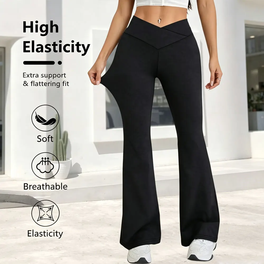 Spring Black Leggings High Waist Stretch Wide Leg Pants Slightly Flared Hems Cross Waist Design For Casual Sports Long Trousers
Spring Black Leggings High Waist Stretch Wide Leg Pants Slightly Flared Hems Cross Waist Design For Casual Sports Long Trousers