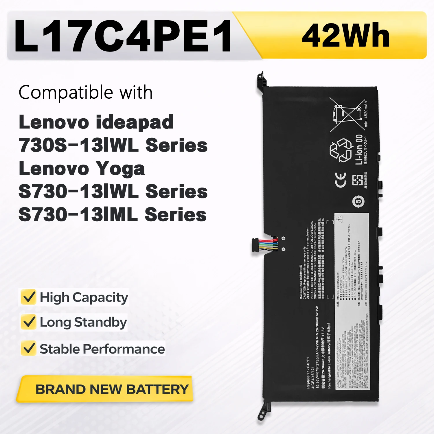 PowerHub L17C4PE1 15.36V 42Wh Battery For Lenovo IdeaPad 730S-13IWL Yoga S730-13IWL S730-13IML Replace L17M4PE1
PowerHub L17C4PE1 15.36V 42Wh Battery For Lenovo IdeaPad 730S-13IWL Yoga S730-13IWL S730-13IML Replace L17M4PE1