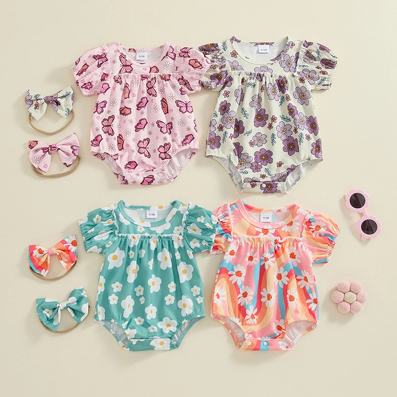 Newborn Baby Girl Outfit Short Sleeve Crew Neck Flower Print Bodysuit with Bowknot Headband Summer Infant Baby Bodysuits Clothes
Newborn Baby Girl Outfit Short Sleeve Crew Neck Flower Print Bodysuit with Bowknot Headband Summer Infant Baby Bodysuits Clothes
