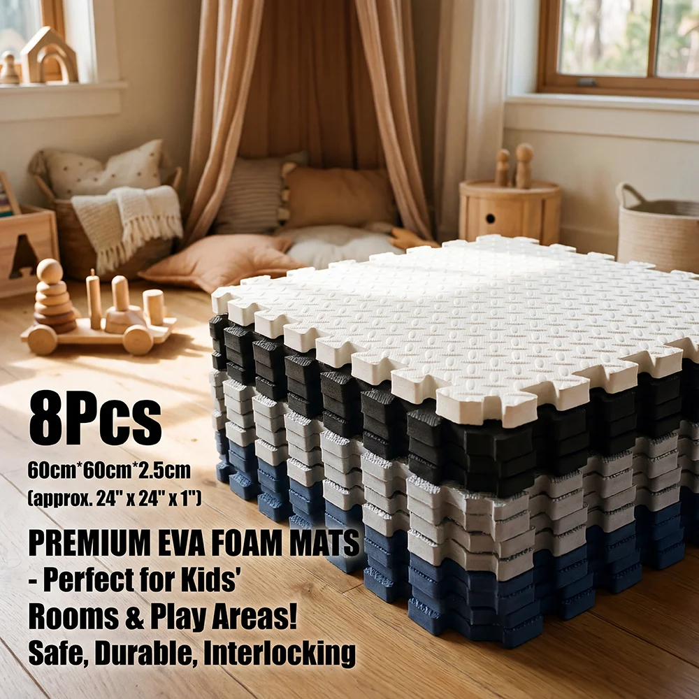 8Pcs EVA Interlocking Foam Floor Mat 60x60cm Thick 2.5cm Puzzle Carpet Tile Living Room Home Soft Anti-Slip Floor Protector Mat
8Pcs EVA Interlocking Foam Floor Mat 60x60cm Thick 2.5cm Puzzle Carpet Tile Living Room Home Soft Anti-Slip Floor Protector Mat