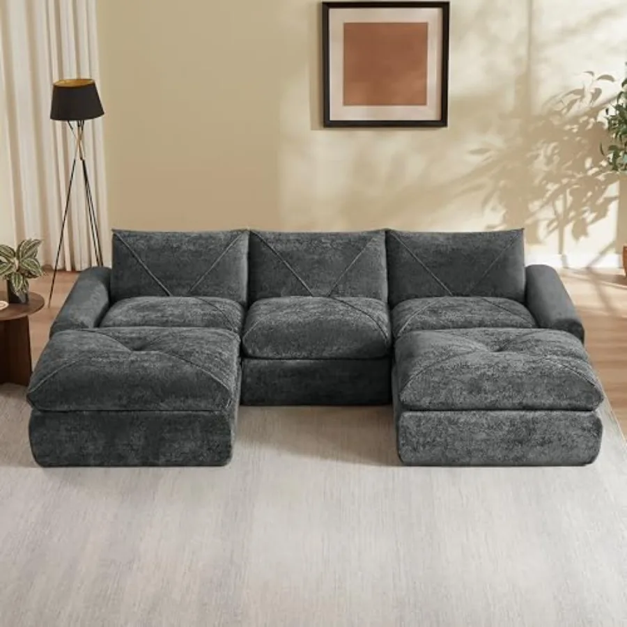 119.3" U Shaped Cloud Couch Sectional Sofa, Oversized Chenille Couch with Ottoman, Deep Seat Lounge Sofa for Home Theater Movie
119.3" U Shaped Cloud Couch Sectional Sofa, Oversized Chenille Couch with Ottoman, Deep Seat Lounge Sofa for Home Theater Movie